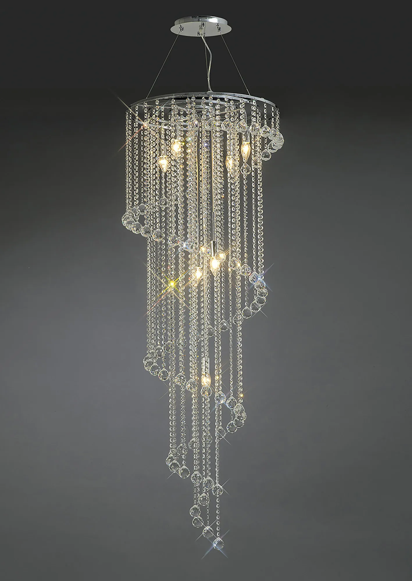 Atla Polished Chrome Crystal Ceiling Lights Diyas Statement Crystal Fittings
